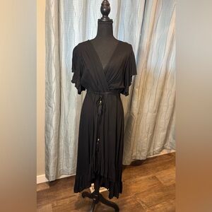 Chai Black Flutter Sleeve Maxi Dress | S/M | Boho Elegance